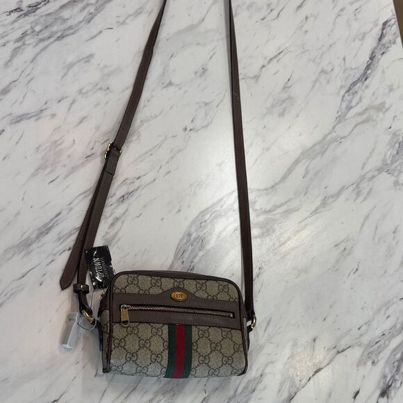 Gucci Beige and Brown Crossbody Bag with Green and Red Stripe - Picture 1 of 11